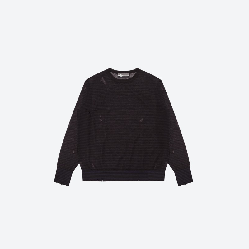 Sicbug‑series Stripe Drop-stitch Crew Neck Knit Top